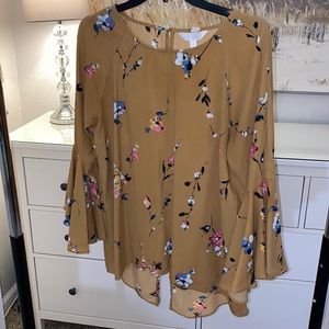 Lauren Conrad M Bell Sleeve Yellow/Mustard Floral Three Quarter Sleeved Shirt